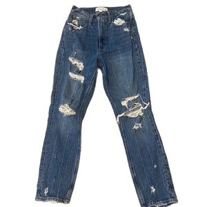 Abercrombie & Fitch Distressed medium wash  Blue boyfriend jeans